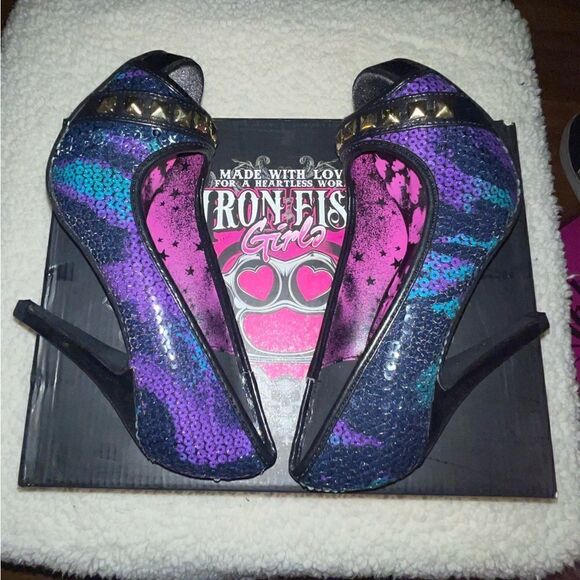 NIB Iron Fist Debracorn Sequin Platform Heels Size 5 - Picture 5 of 9